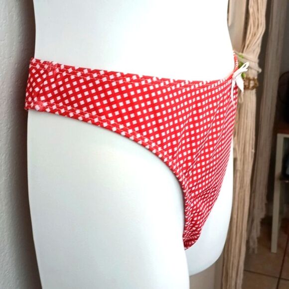 Seamoly Red / White Gingham Bow Decor Triangle Bikini Set sz L - Picture 8 of 13